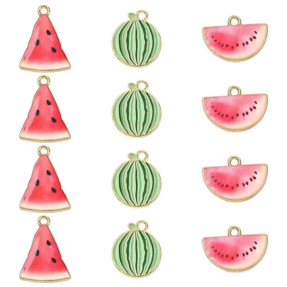 5192 30pcs 3 Styles Watermelon Themed Enamel Charms Metal Fruit Charms Cute